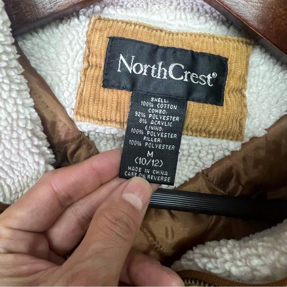 Vtg 80s 90s Y2K Faux Sherpa Lined Corduroy Trucker Jacket Womens M Tan Retro - Picture 4 of 7